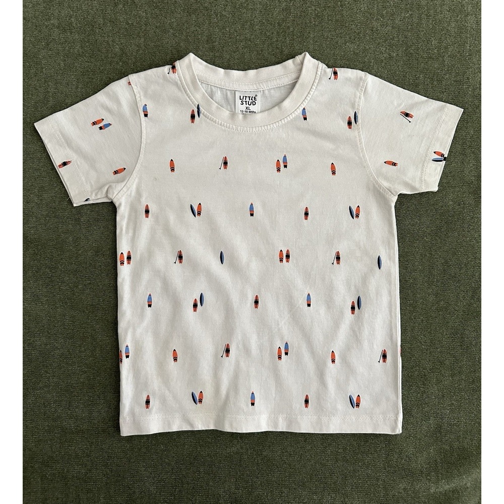 Little Stud Surfboard Graphic Print Short Sleeve Crew Neck T-Shirt 12-18M
